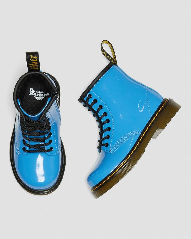 Dr Martens Toddler 1460 Lak Læder Snørestøvler Børn Blå | DK 700GSO